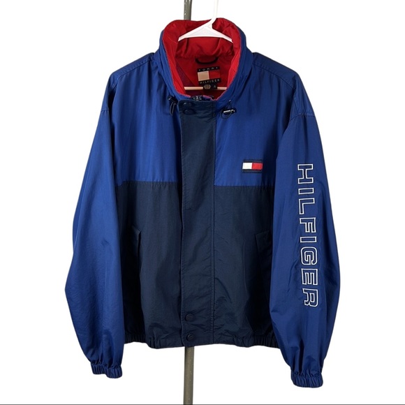 Vintage 1990s Tommy Hilfiger Jacket Windbreaker with spell out HILFIGER sleeve - Picture 2 of 14